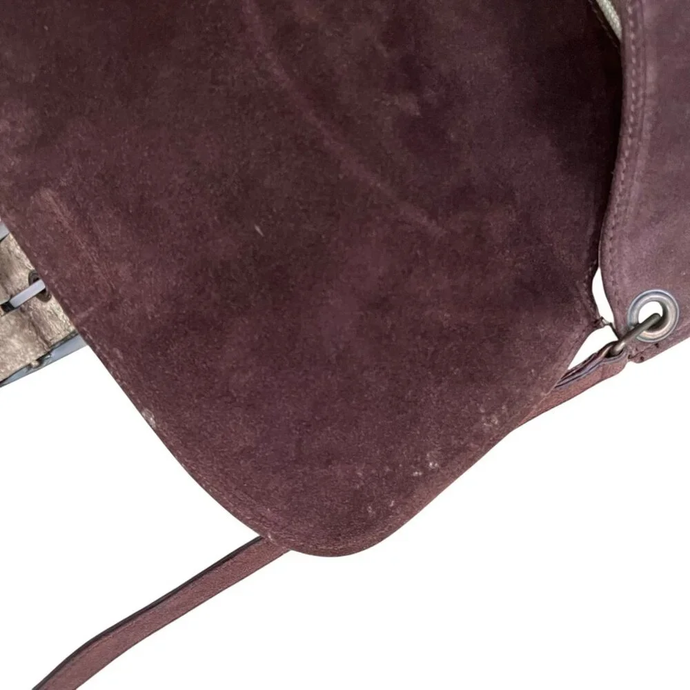 Patrizia Pepe Suede Leather Flap Buckle Crossbody Satchel Brown‎ Western Boho